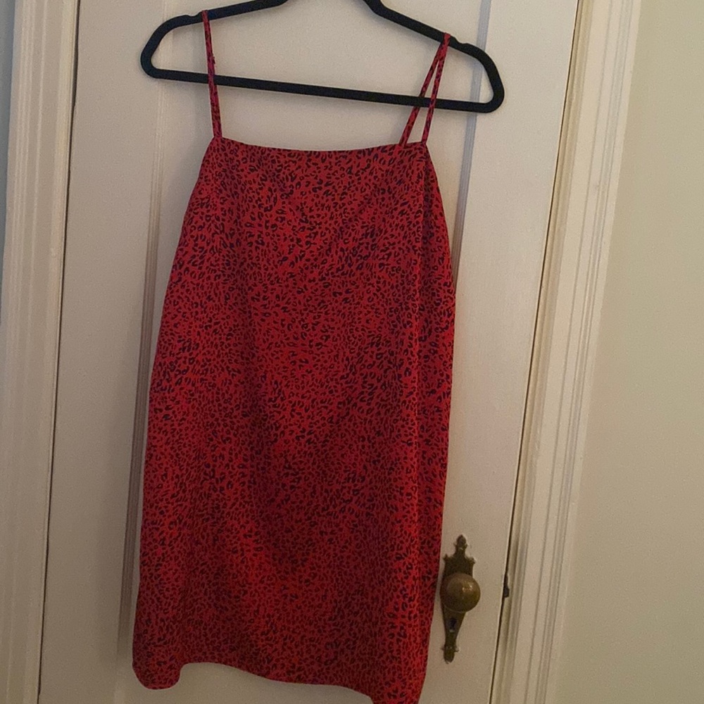 Re-named red and black cheetah print silk dress